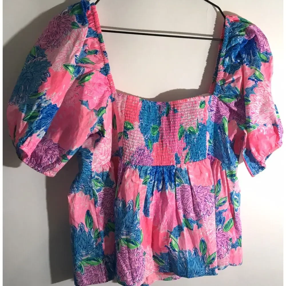 Lilly Pulitzer Kay Women's Size 12 Babydoll Top In Beach House Blooms Floral Top